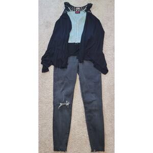 VTG USA Made Black Crochet Duster Vest M Y2K Grunge Alt Egirl Festival Skater